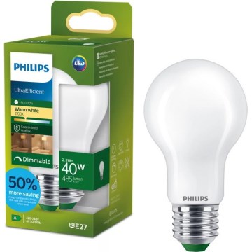 LED aptumšojama spuldze ULTRAEFFICIENT Philips A60 E27/2,3W/230V 2700K