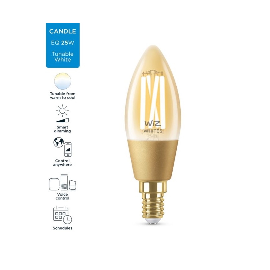 LED Aptumšojama spuldze VINTAGE FILAMENT C35 E14/4,9W/230V 2000-5000K CRI 90 Wi-Fi - WiZ
