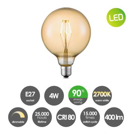 LED Aptumšojama spuldze VINTAGE EDISON G125 E27/4W/230V 2700K