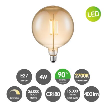 LED Aptumšojama spuldze VINTAGE EDISON G180 E27/4W/230V 2700K