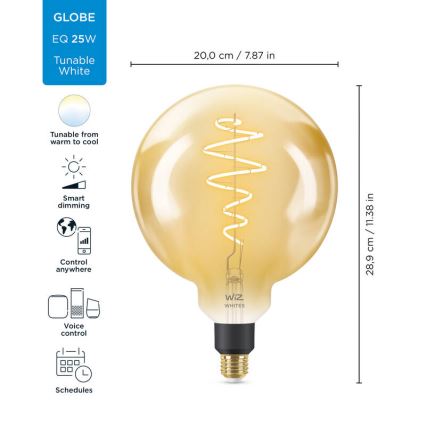 LED Aptumšojama spuldze VINTAGE FILAMENT G200 E27/6W/230V 2000-5000K CRI 90 Wi-Fi - WiZ