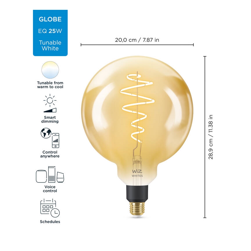 LED Aptumšojama spuldze VINTAGE FILAMENT G200 E27/6W/230V 2000-5000K CRI 90 Wi-Fi - WiZ