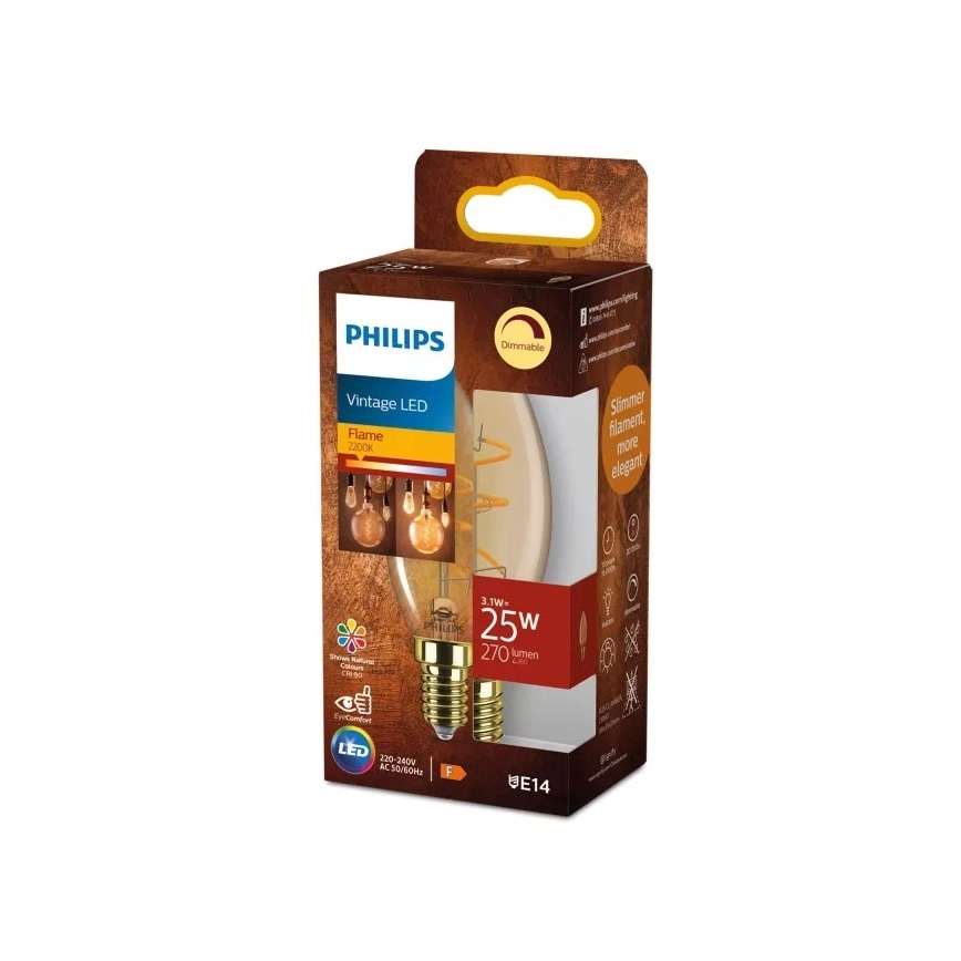 LED regulējama VINTAGE spuldze Philips B35 E14/3,1W/230V 2200K CRI 90