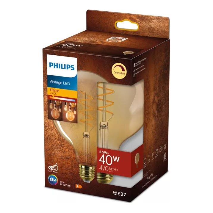 LED Aptumšojama spuldze VINTAGE Philips G125 E27/5,5W/230V 2200K