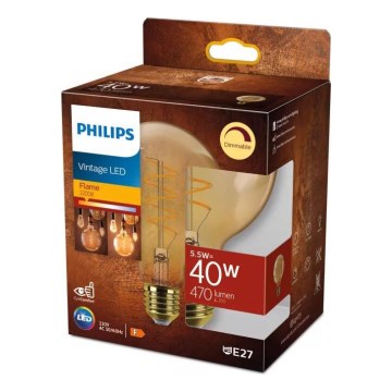 LED Aptumšojama spuldze VINTAGE Philips G95 E27/5,5W/230V 2200K