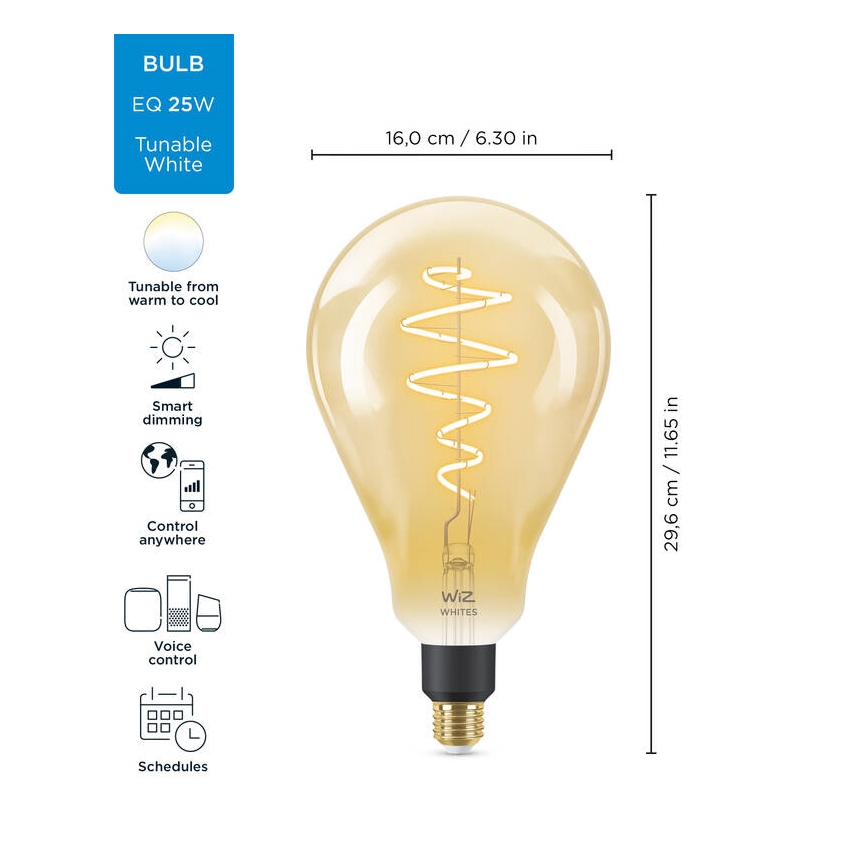 LED Aptumšojama spuldze VINTAGE FILAMENT PS160 E27/6,5W/230V 2000-5000K CRI 90 Wi-Fi -WiZ
