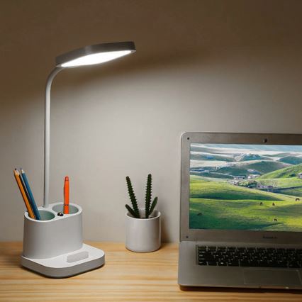 LED Aptumšojama uzlādējama galda lampa ar turētāju un ārējo akumulatoru LED/5W/5V 2400mAh