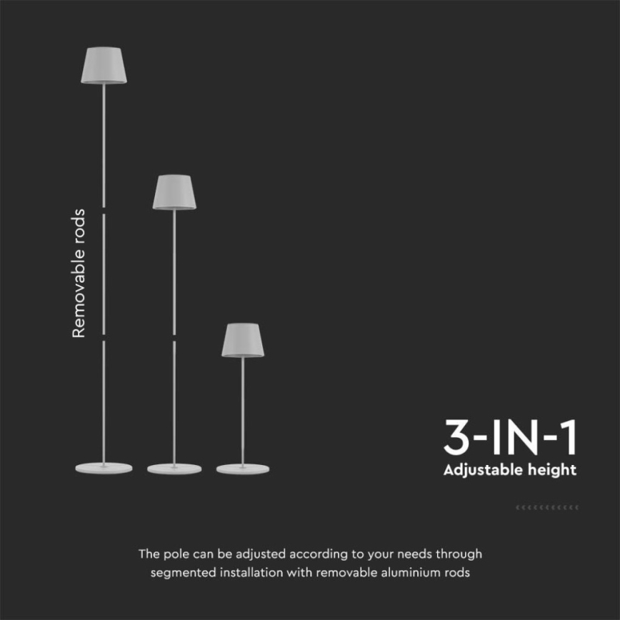 LED Aptumšojama uzlādējama grīdas stāvlampa 3in1 LED/4W/5V 4400 mAh 3000K IP54 balta