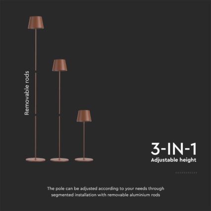 LED Aptumšojama uzlādējama grīdas stāvlampa 3in1 LED/4W/5V 4400 mAh 3000K IP54 brūna