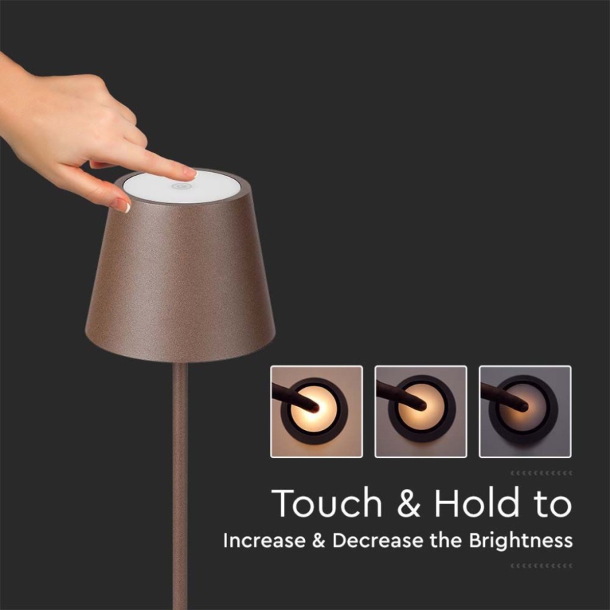 LED Aptumšojama uzlādējama grīdas stāvlampa 3in1 LED/4W/5V 4400 mAh 3000K IP54 brūna