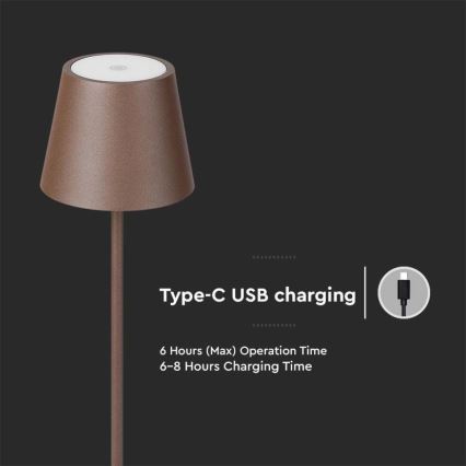 LED Aptumšojama uzlādējama grīdas stāvlampa 3in1 LED/4W/5V 4400 mAh 3000K IP54 brūna
