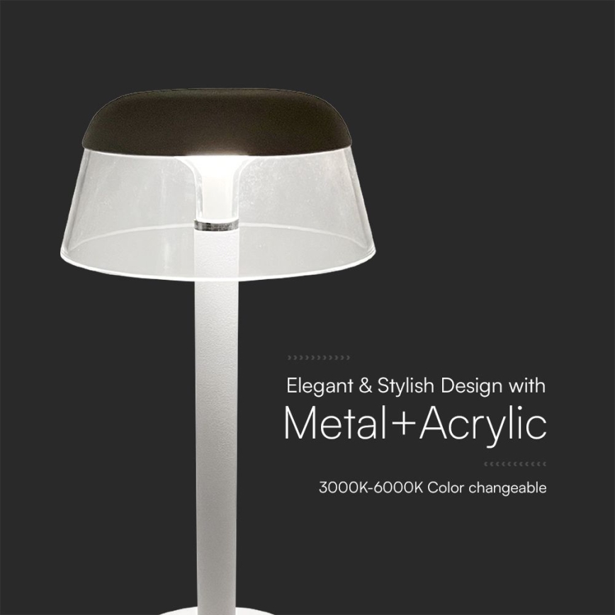 LED Aptumšojama uzlādējama skārienvadāma galda lampa LED/3W/5V 3000-6000K 1800 mAh balta