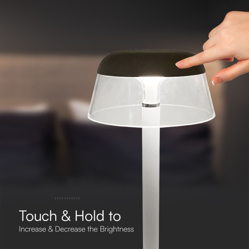 LED Aptumšojama uzlādējama skārienvadāma galda lampa LED/3W/5V 3000-6000K 1800 mAh balta