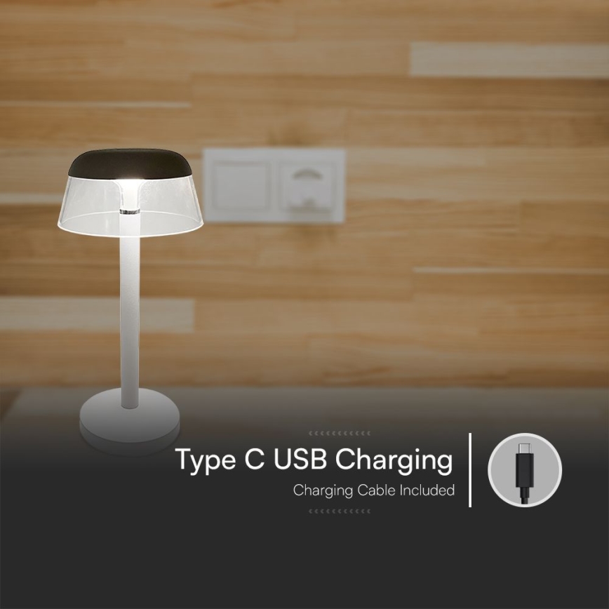 LED Aptumšojama uzlādējama skārienvadāma galda lampa LED/3W/5V 3000-6000K 1800 mAh balta