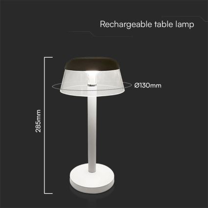 LED Aptumšojama uzlādējama skārienvadāma galda lampa LED/3W/5V 3000-6000K 1800 mAh balta