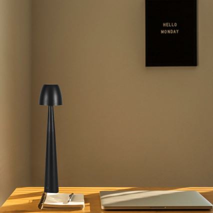 LED Aptumšojama uzlādējama skārienvadāma galda lampa LED/3W/5V 3000-6000K 1800 mAh melna