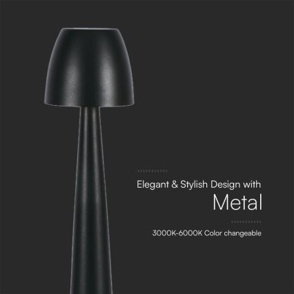 LED Aptumšojama uzlādējama skārienvadāma galda lampa LED/3W/5V 3000-6000K 1800 mAh melna