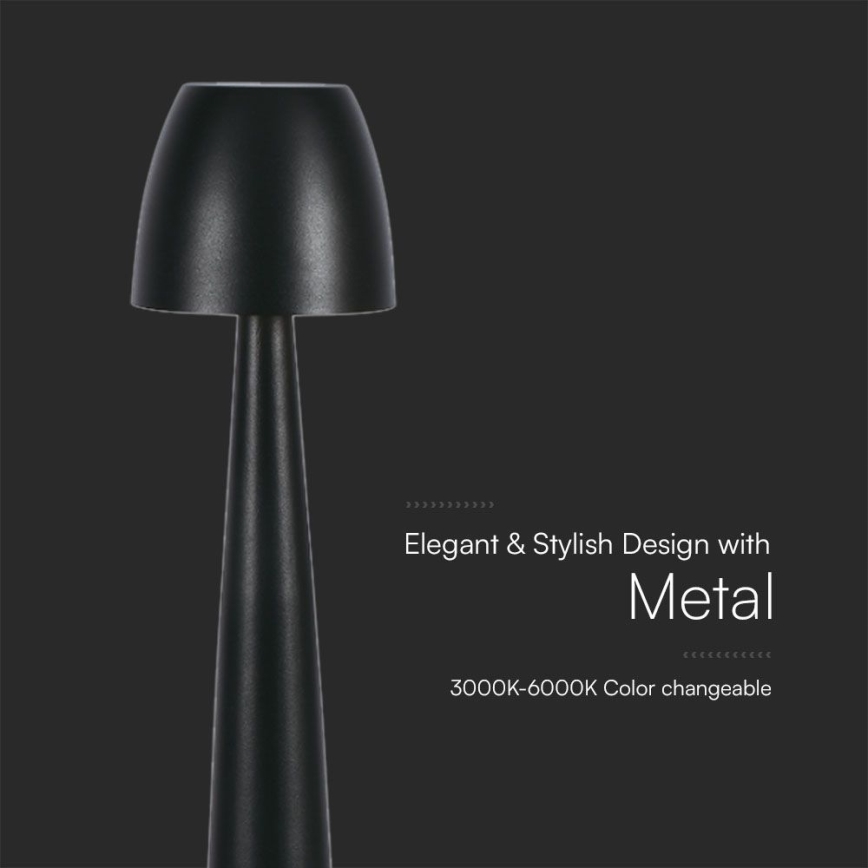 LED Aptumšojama uzlādējama skārienvadāma galda lampa LED/3W/5V 3000-6000K 1800 mAh melna
