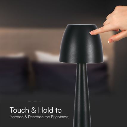 LED Aptumšojama uzlādējama skārienvadāma galda lampa LED/3W/5V 3000-6000K 1800 mAh melna