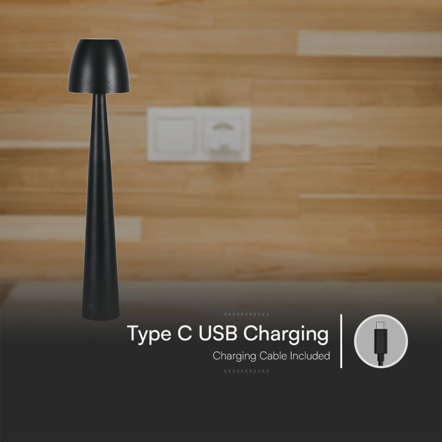 LED Aptumšojama uzlādējama skārienvadāma galda lampa LED/3W/5V 3000-6000K 1800 mAh melna
