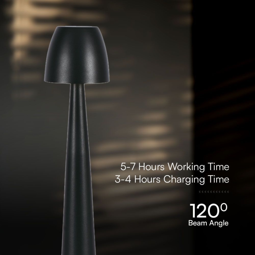 LED Aptumšojama uzlādējama skārienvadāma galda lampa LED/3W/5V 3000-6000K 1800 mAh melna