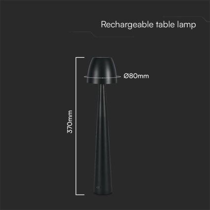LED Aptumšojama uzlādējama skārienvadāma galda lampa LED/3W/5V 3000-6000K 1800 mAh melna
