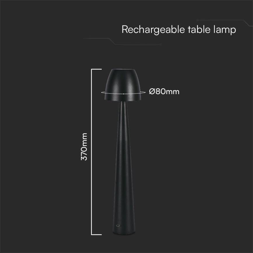 LED Aptumšojama uzlādējama skārienvadāma galda lampa LED/3W/5V 3000-6000K 1800 mAh melna