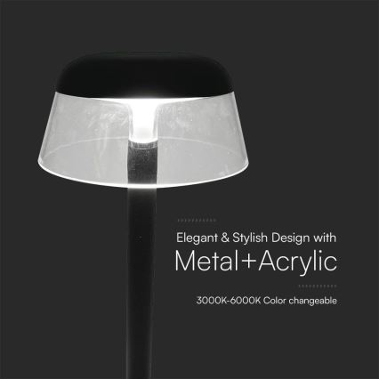 LED Aptumšojama uzlādējama skārienvadāma galda lampa LED/3W/5V 3000-6000K 1800 mAh melna