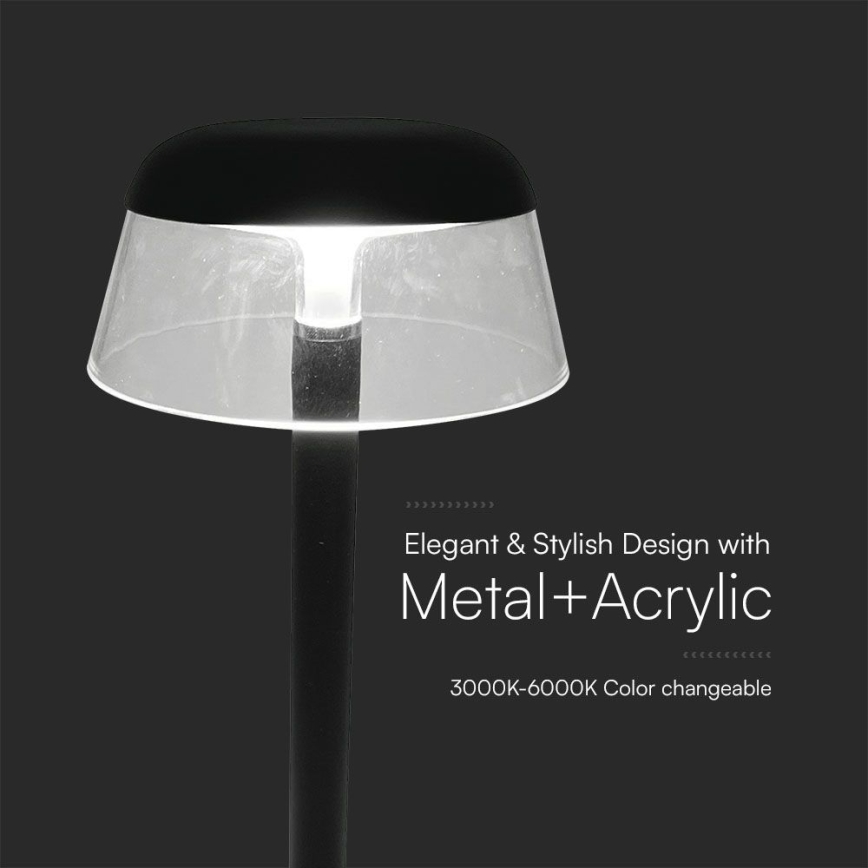 LED Aptumšojama uzlādējama skārienvadāma galda lampa LED/3W/5V 3000-6000K 1800 mAh melna