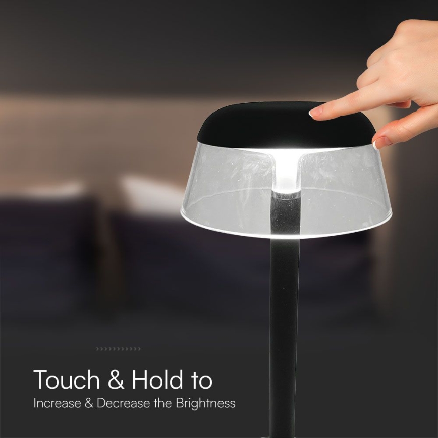 LED Aptumšojama uzlādējama skārienvadāma galda lampa LED/3W/5V 3000-6000K 1800 mAh melna