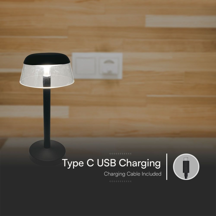LED Aptumšojama uzlādējama skārienvadāma galda lampa LED/3W/5V 3000-6000K 1800 mAh melna