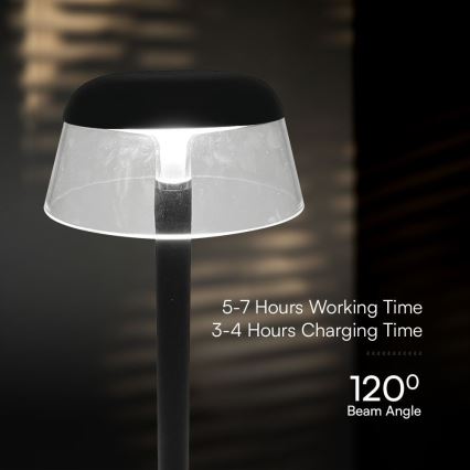 LED Aptumšojama uzlādējama skārienvadāma galda lampa LED/3W/5V 3000-6000K 1800 mAh melna