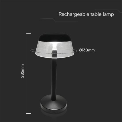 LED Aptumšojama uzlādējama skārienvadāma galda lampa LED/3W/5V 3000-6000K 1800 mAh melna