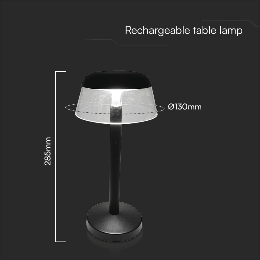 LED Aptumšojama uzlādējama skārienvadāma galda lampa LED/3W/5V 3000-6000K 1800 mAh melna