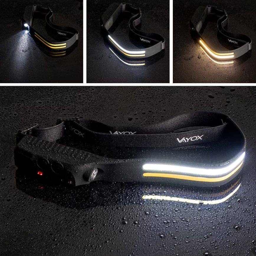 LED Aptumšojama uzlādējams galvas lampa ar sensoru 3xLED/5V IP44 300 spīdīgs 1200 mAh