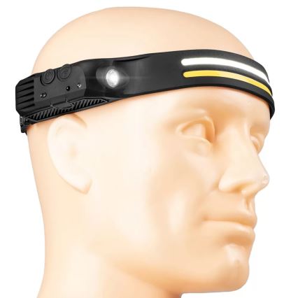 LED Aptumšojama uzlādējams galvas lampa ar sensoru 3xLED/5V IP44 300 spīdīgs 1200 mAh