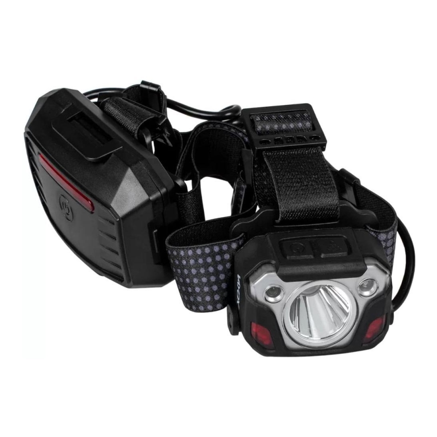 LED Aptumšojama uzlādējams galvas lampa ar sensoru ar lādētājakumulatora funkciju un sarkana lampa LED/10W/5V IP44 1200 spīdīgs 4000 mAh