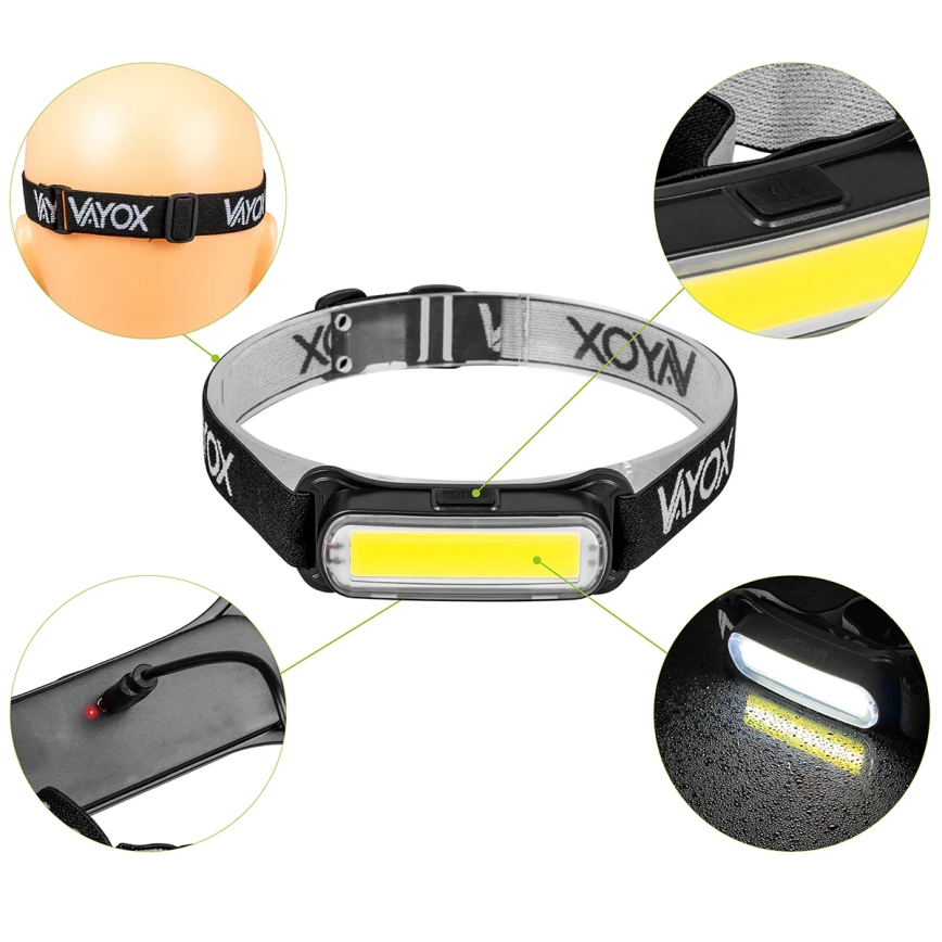 LED Aptumšojama uzlādējams galvas lampa LED/5V IPX4 300 spīdīgs 1200 mAh