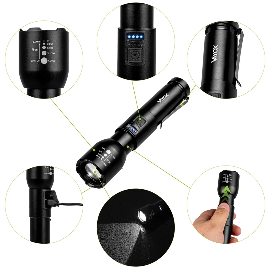 LED Aptumšojama uzlādējams lukturītis LED/20W/5V IPX4 800 spīdīgs 2000 mAh