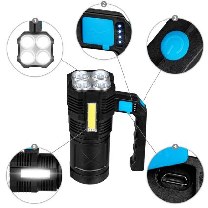 LED Aptumšojama uzlādējams lukturītis LED/5V IPX4 250 spīdīgs 1200 mAh