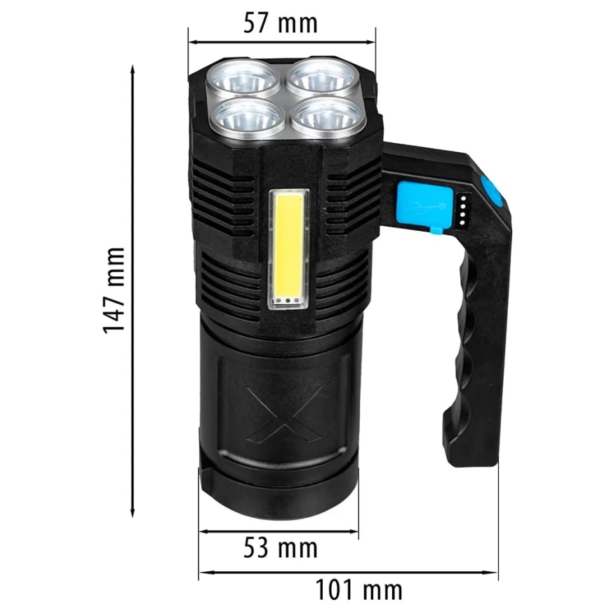LED Aptumšojama uzlādējams lukturītis LED/5V IPX4 250 spīdīgs 1200 mAh
