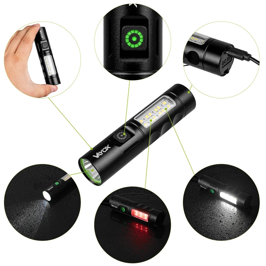 LED Aptumšojama uzlādējams lukturītis ar sarkana lampa LED/5W/5V IPX4 250 spīdīgs 2000 mAh
