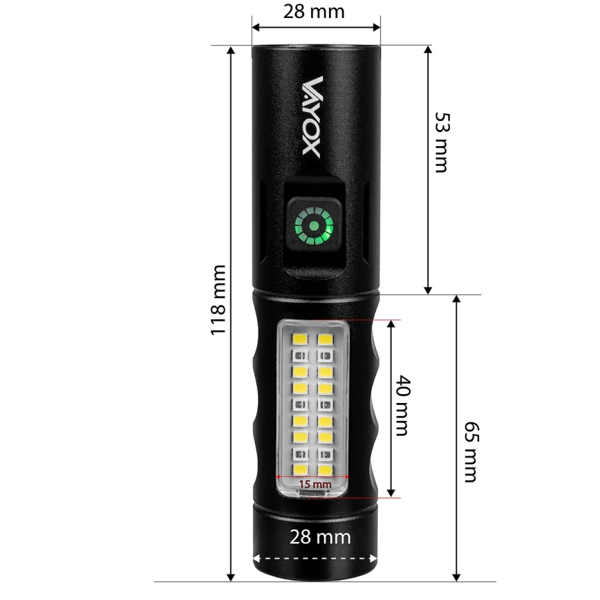 LED Aptumšojama uzlādējams lukturītis ar sarkana lampa LED/5W/5V IPX4 250 spīdīgs 2000 mAh