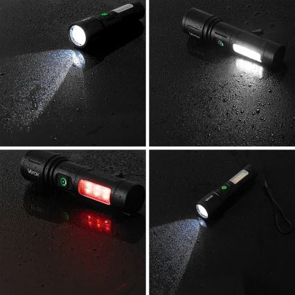LED Aptumšojama uzlādējams lukturītis ar sarkana lampa LED/5W/5V IPX4 260 spīdīgs 2000 mAh