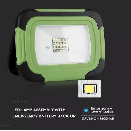 LED Aptumšojama uzlādējams Prožektors SAMSUNG CHIP + funkcija SOS LED/10W/3,7V/USB IP44 4000K 3600 mAh zaļa
