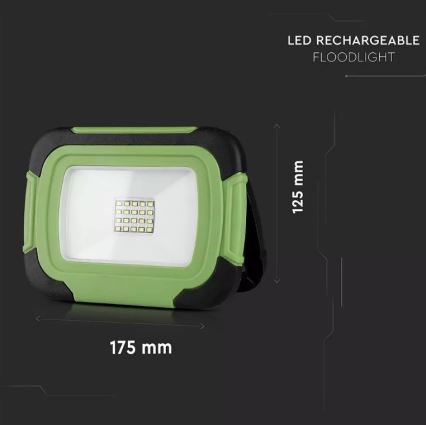 LED Aptumšojama uzlādējams Prožektors SAMSUNG CHIP + funkcija SOS LED/10W/3,7V/USB IP44 4000K 3600 mAh zaļa
