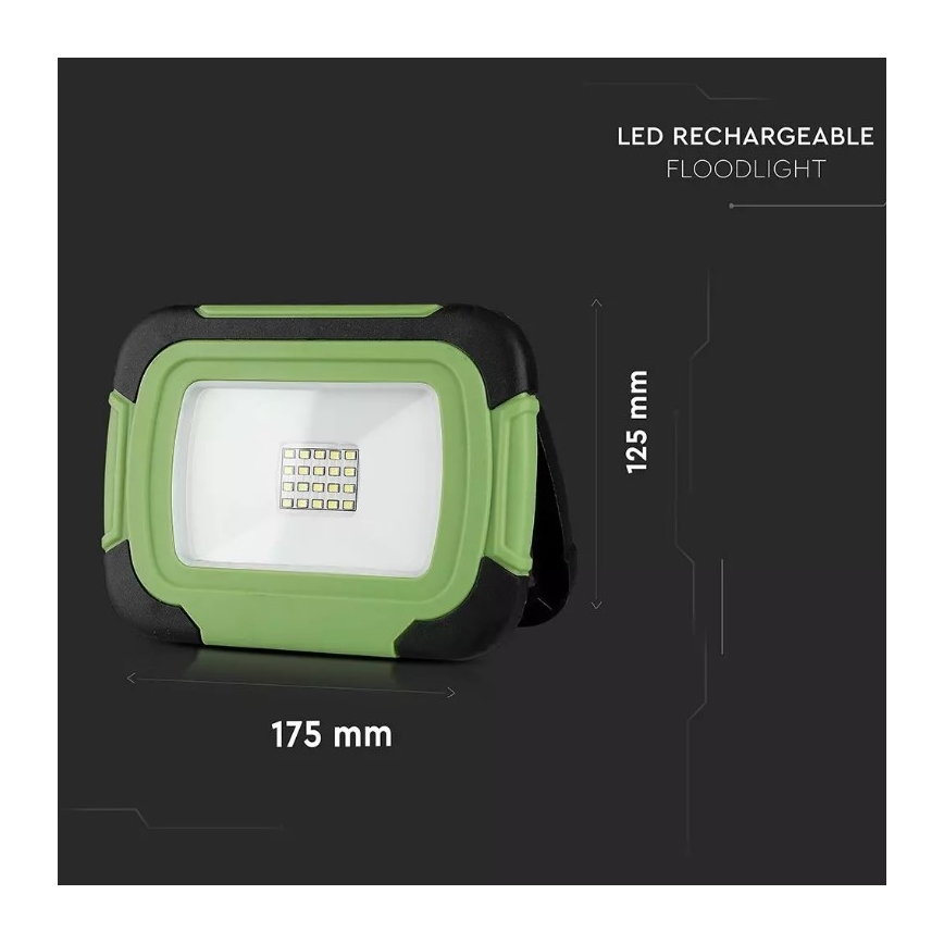 LED Aptumšojama uzlādējams Prožektors SAMSUNG CHIP + funkcija SOS LED/10W/3,7V/USB IP44 4000K 3600 mAh zaļa