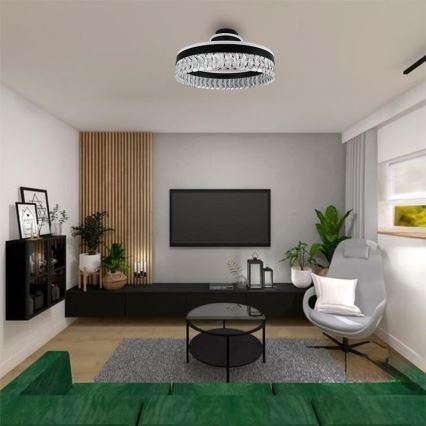 LED Aptumšojama kristāla virsapmetuma lustra LED/75W/230V 3000-6500K melna + tālvadības pults