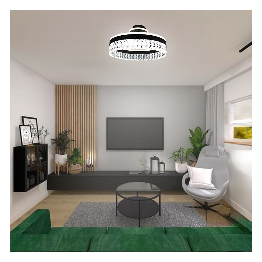 LED Aptumšojama kristāla virsapmetuma lustra LED/75W/230V 3000-6500K melna + tālvadības pults
