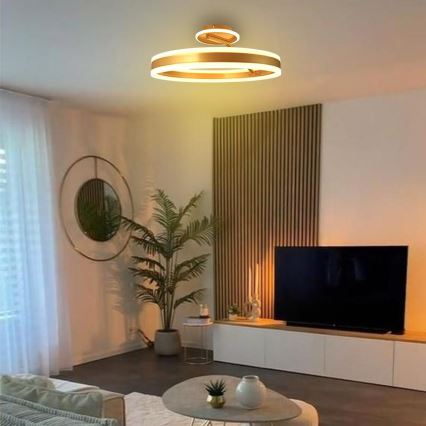 LED Aptumšojama virsapmetuma lustra LED/86W/230V 3000-6500K zelta + tālvadības pults